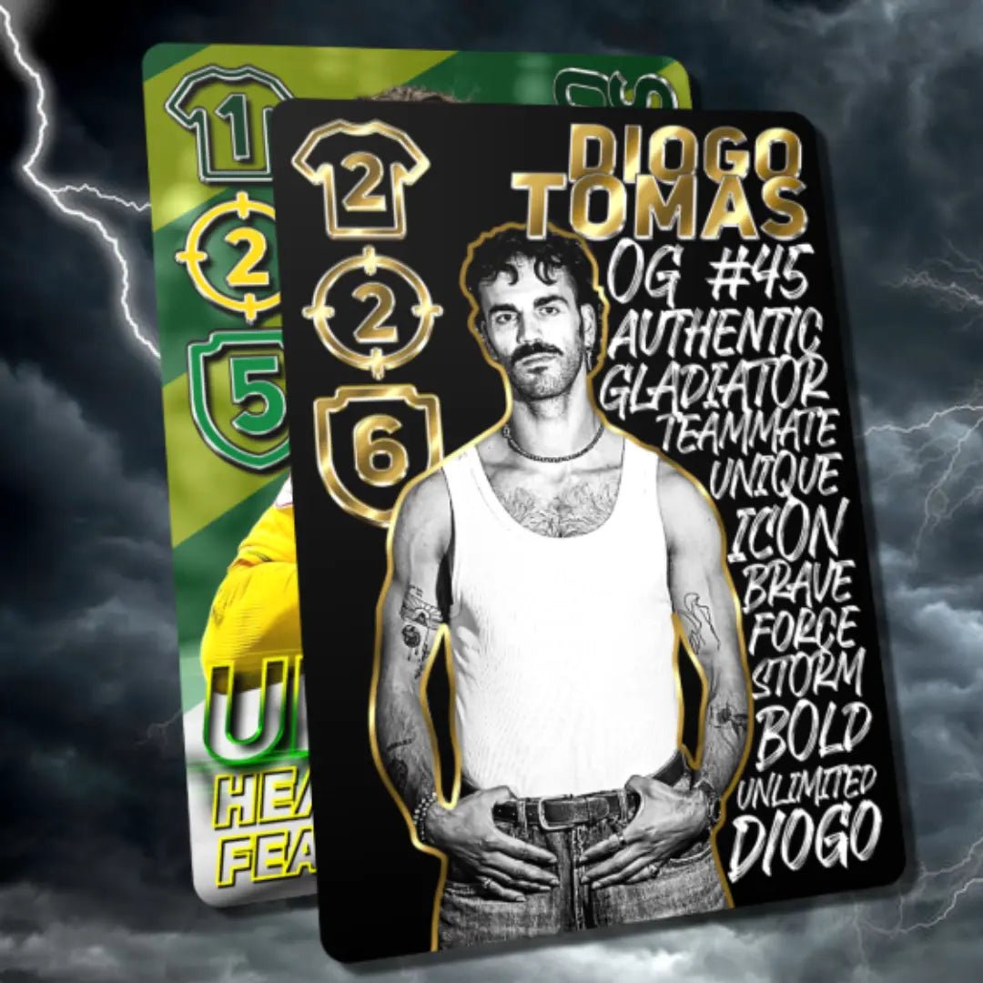 Spotfoil “OG #45” card of Diogo Tomas with black-and-gold design and bold typography on lightning backdrop.