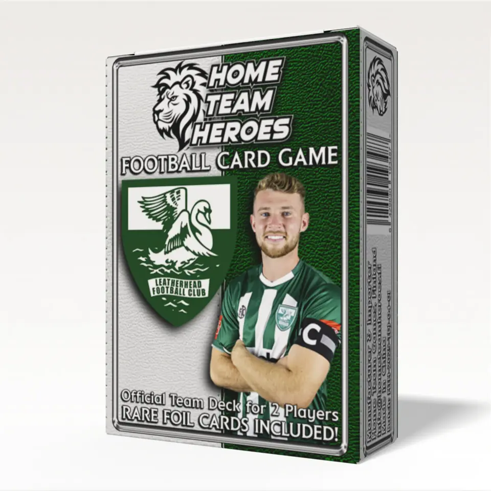 Leatherhead FC Team Deck box - Home Team Heroes football card game featuring official Leatherhead Football Club players, 2-player game with rare foil cards included