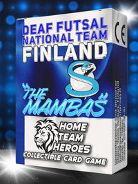 Collectible futsal card game featuring Finland Deaf National Team The Mambas with official team crest for 2-player matches