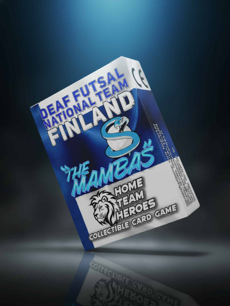 Collectible futsal card game featuring Finland Deaf National Team The Mambas with official team crest for 2-player matches