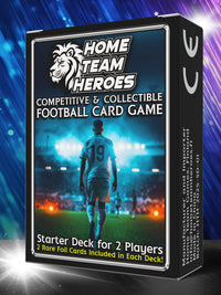 Competitive and collectible football card game Starter Deck for 2 players with rare foil cards included and atmospheric stadium imagery