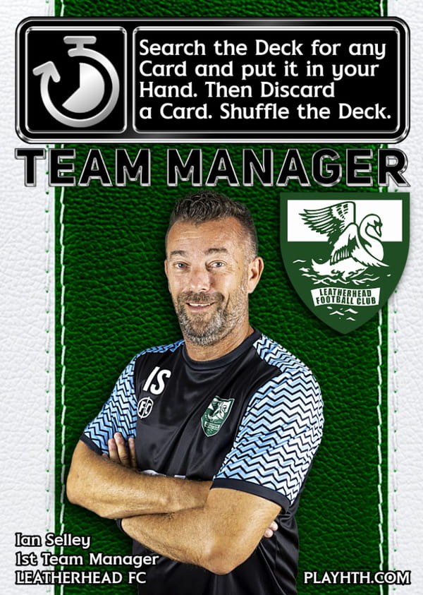 Leatherhead FC 1st Team Manager Ian Selley featured on a tactical 'Team Manager' game card, a perfect personalised gift for football coaches and gaffers.