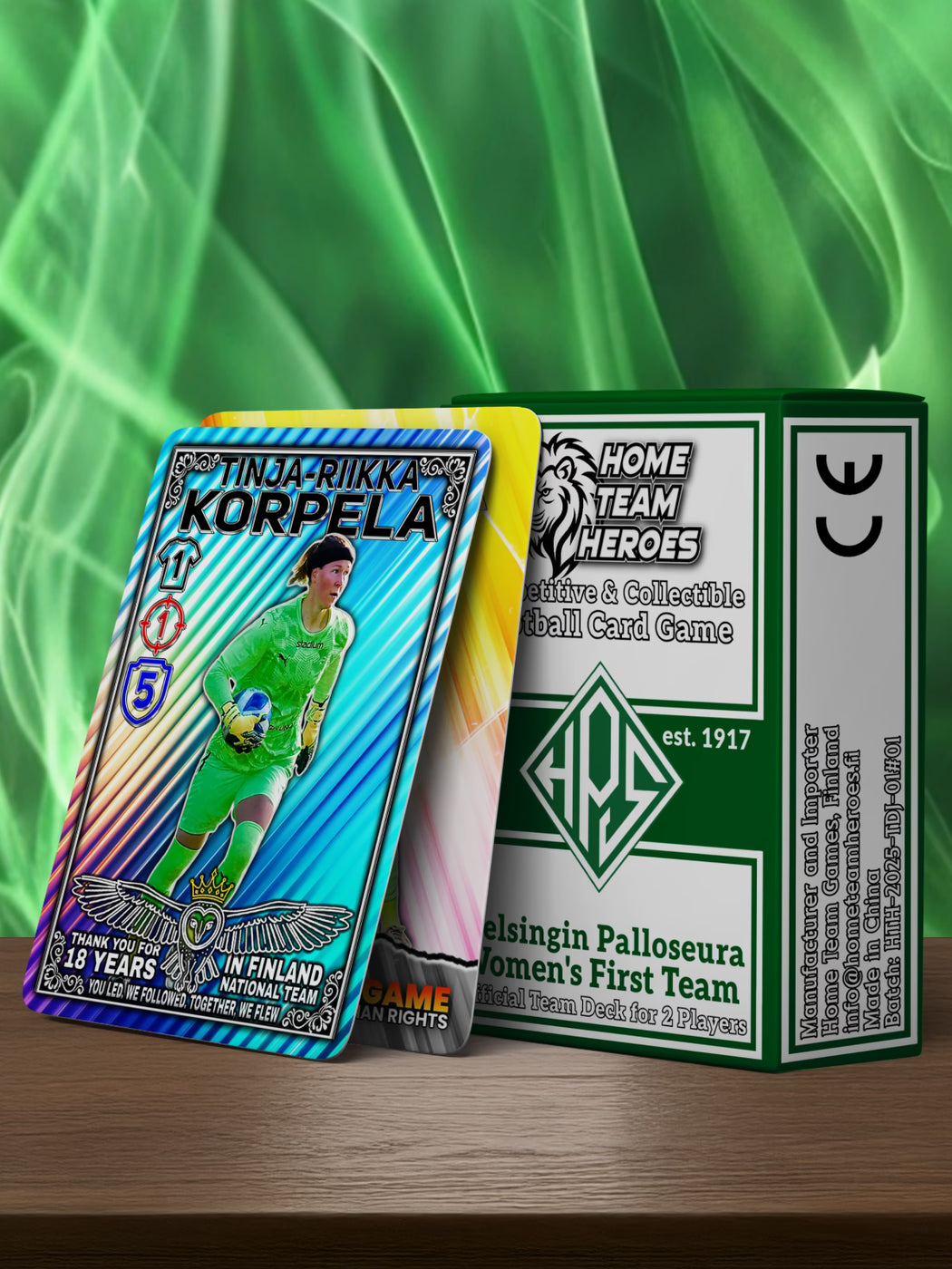 HPS Helsinki Team Deck and Tinja-Riikka Korpela Legend card set bundle featuring football trading cards board game with shining foil finish