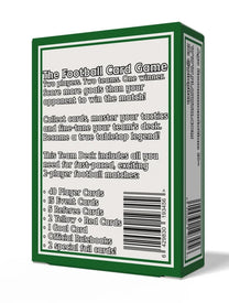 HPS Women's Team Deck box back showing contents - 40 player cards, 15 event cards, 5 referee cards, 2 special foil cards for football trading card game collectors