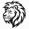 Logo of Home Team Heroes, black and white portrait of a lion head