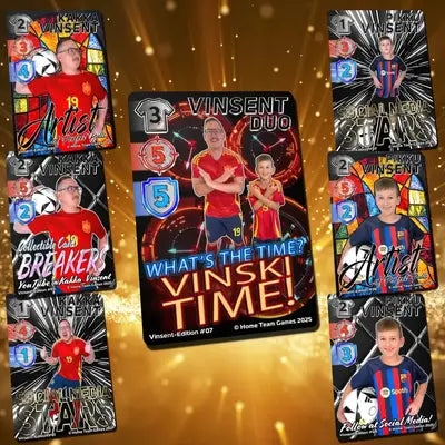 All 7 Vinski Time cards shown in full set layout, featuring also their rare special Duo cards. Football trading cards have never been better!